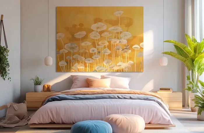 tissu mural champignons dorés