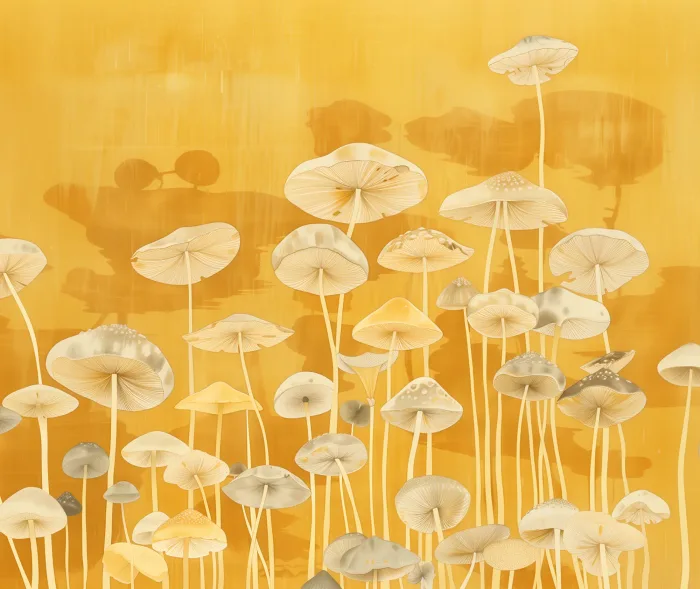 tissu mural champignons dorés