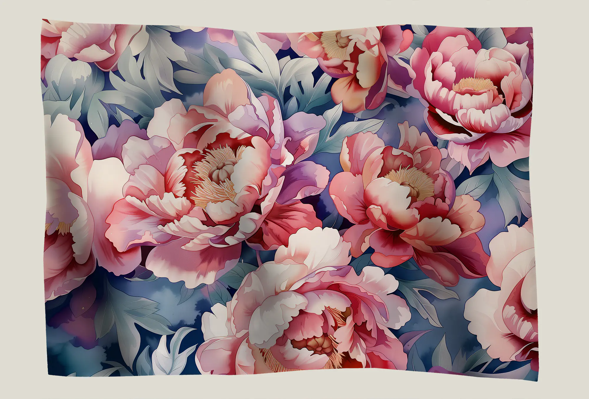 tissu mural décoration pivoines roses
