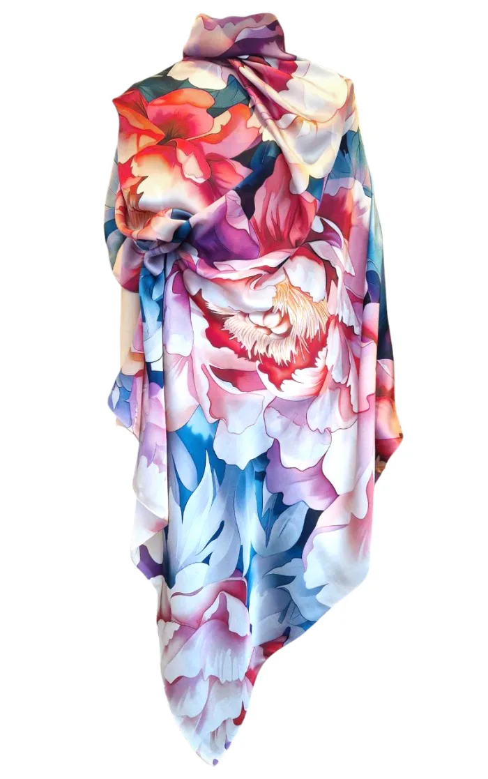 foulard femme soie pivoine