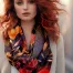 foulard automne fleuri rouge et doré