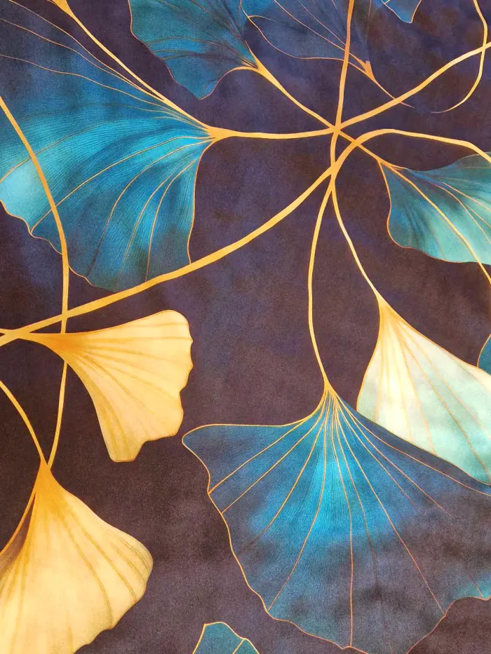foulard art nouveau gingko or et turquoise