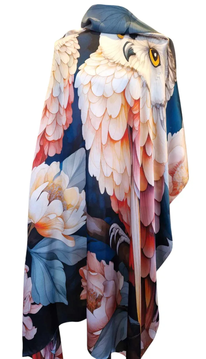 foulard grand femme oiseau chouette fleurs