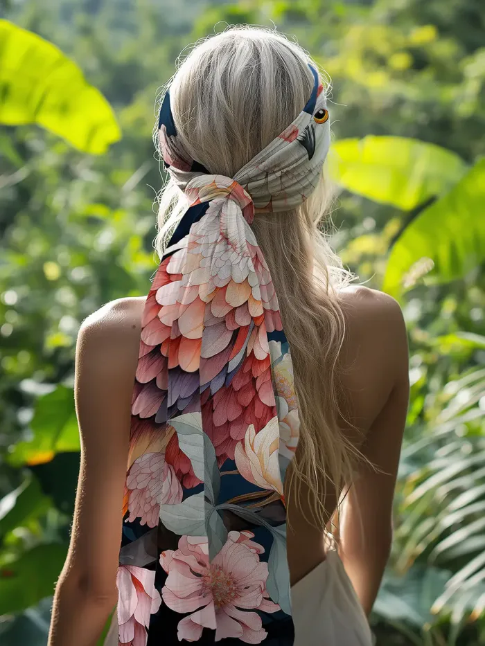 foulard en soie chouettes plumage coloré