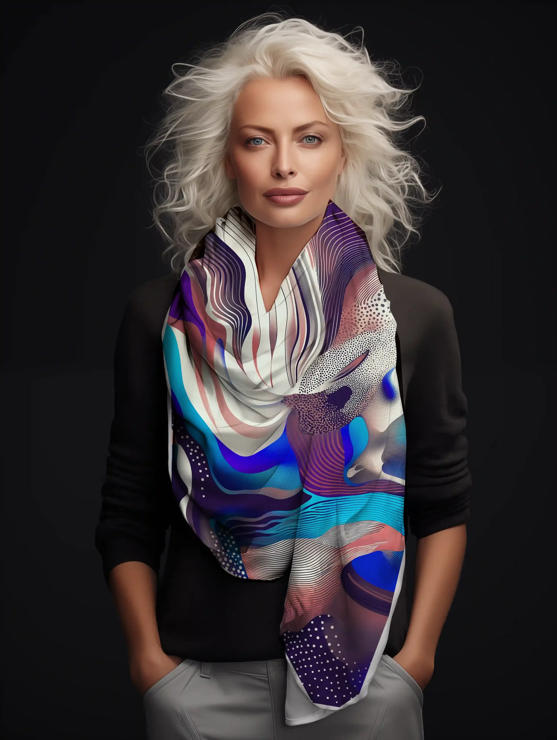 foulard en soie naturelle graphique océan