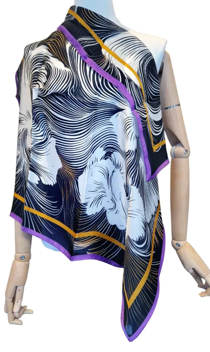 foulard en soie femme noir et blanc style vintage