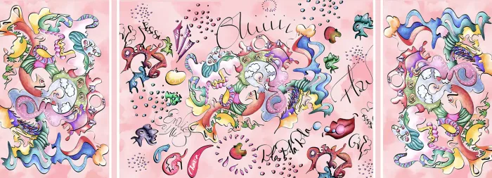 foulard en soie poétique dessiné à la main