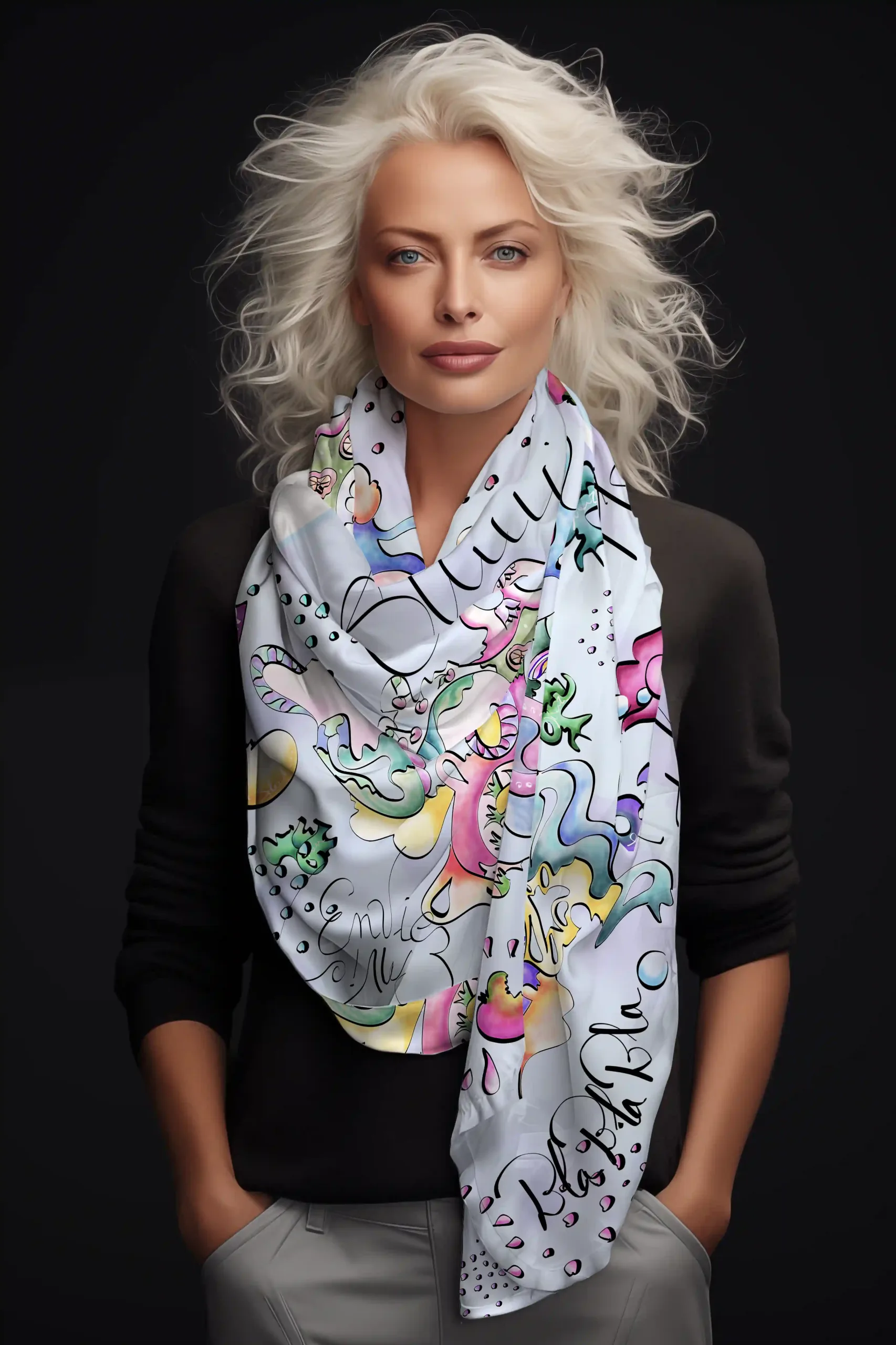 foulard femme rectangulaire en soie ou paréo. Design belge