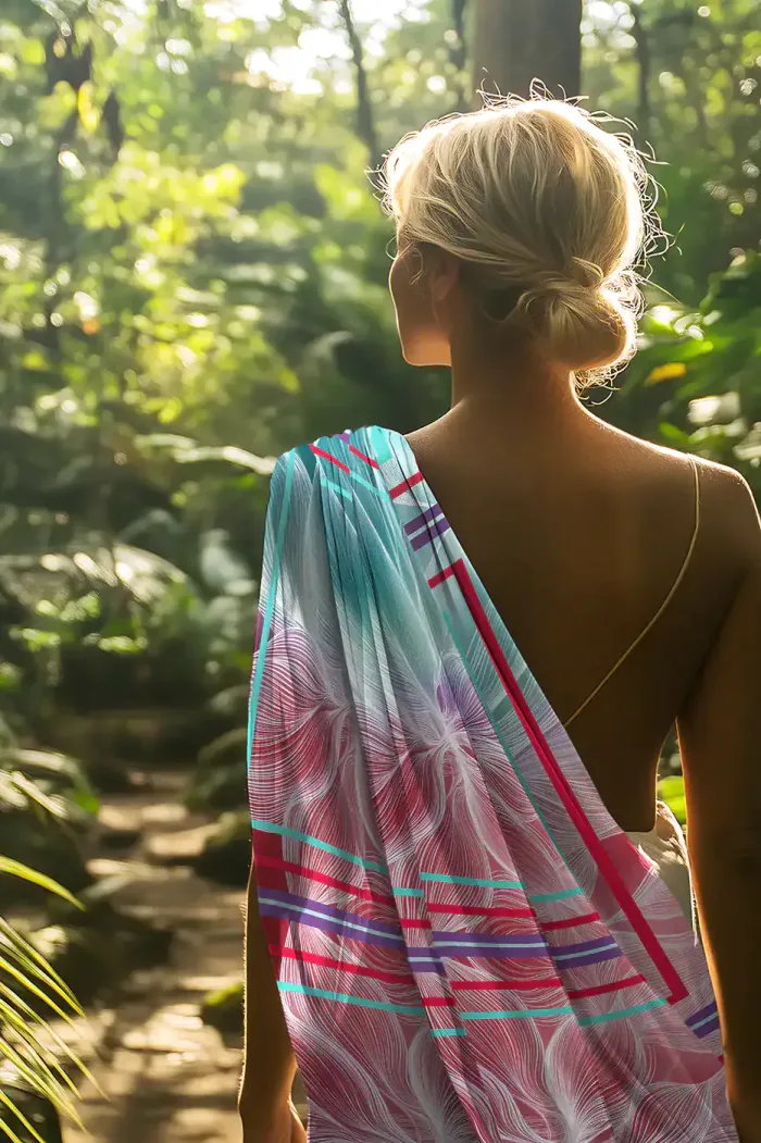 foulard en soie voyage paréo corail turquoise