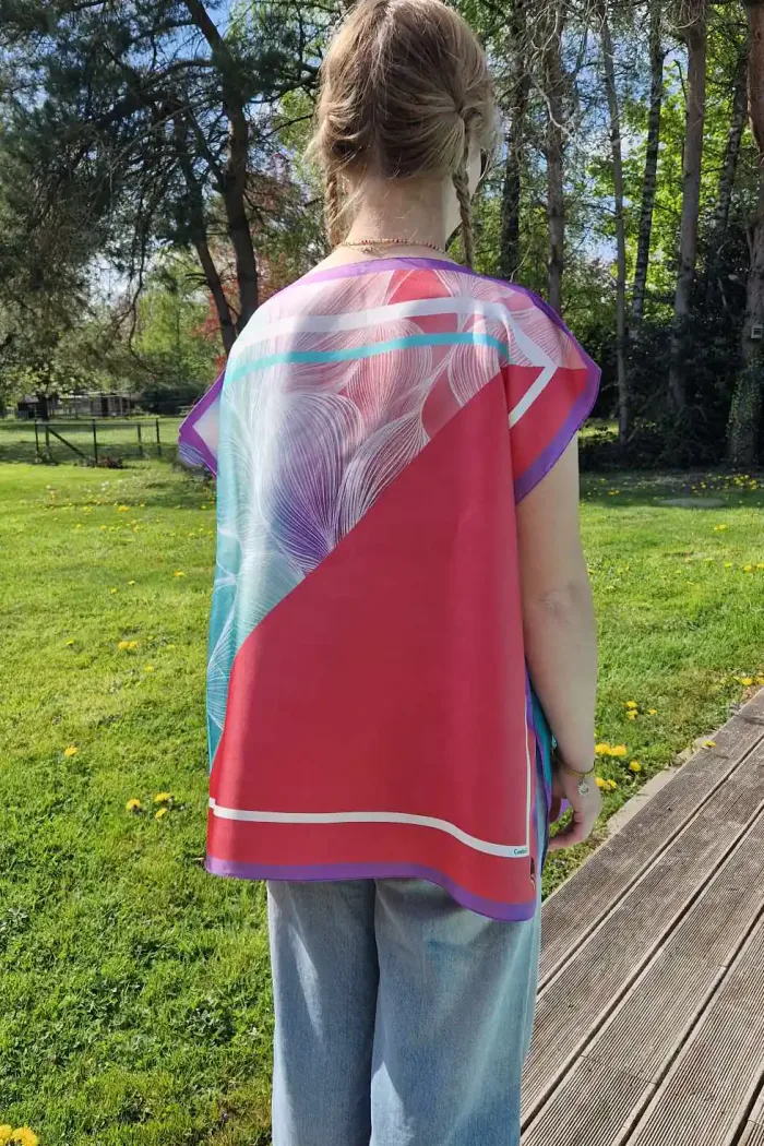 Caftan en twill de soie style graphique léger et confortable tons rose lavande
