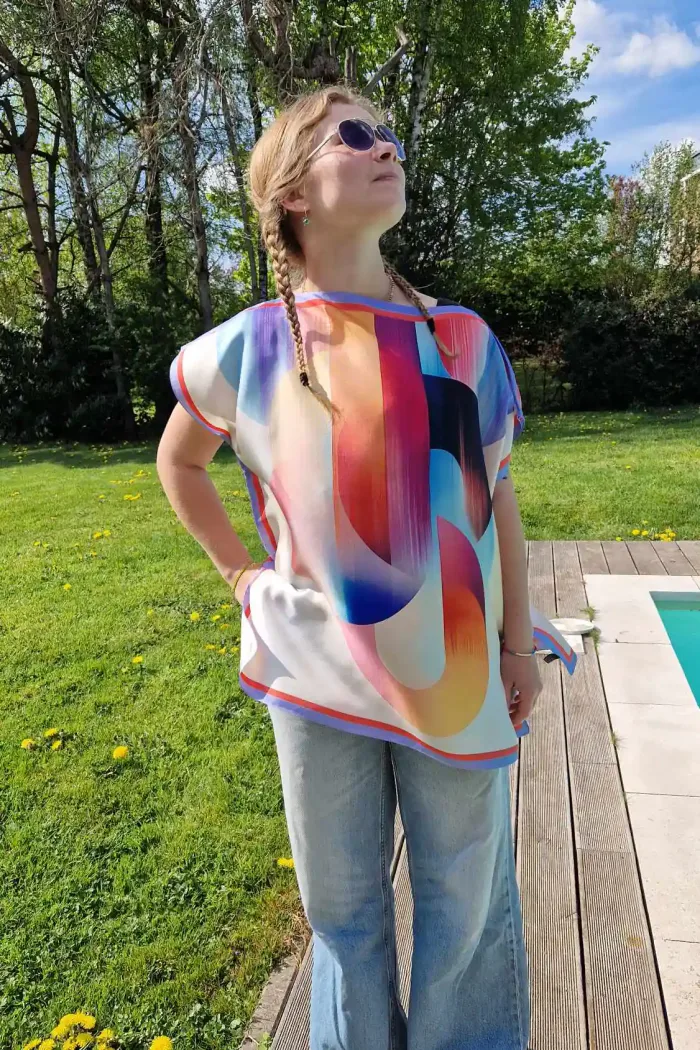 Caftan en soie casino motifs graphiques vintage couleurs pop double face S à XL