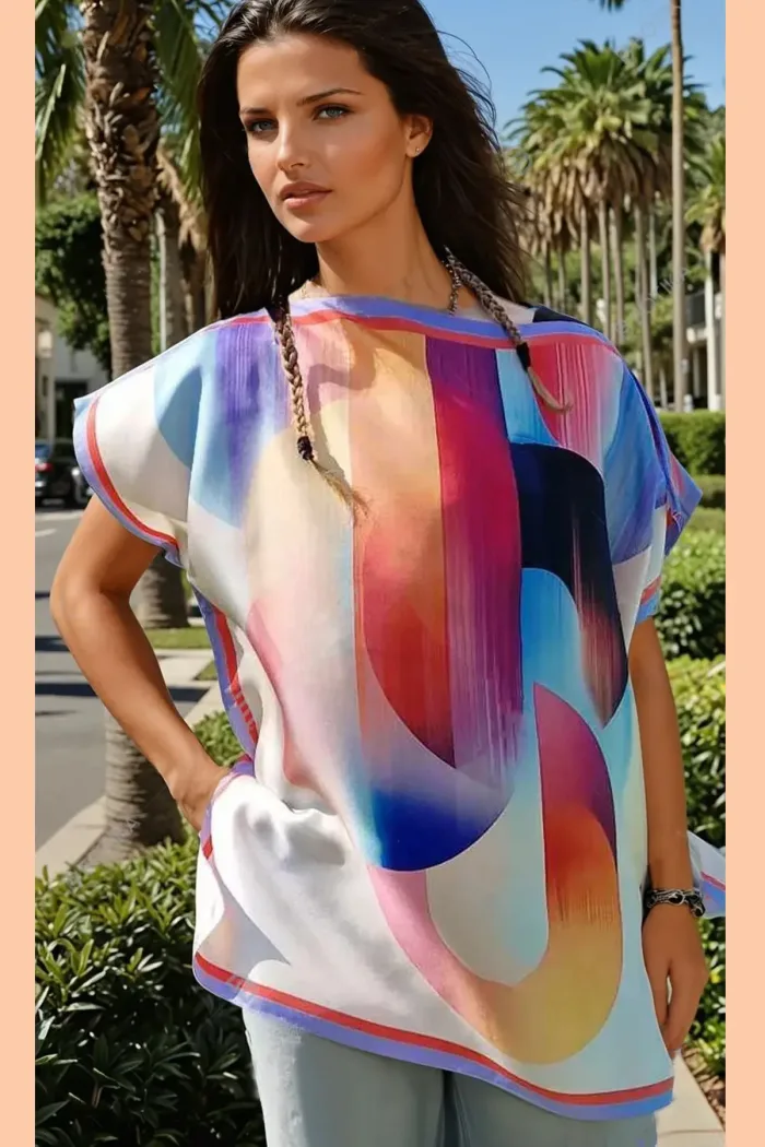 caftan tunique courte en twill de soie style vintage