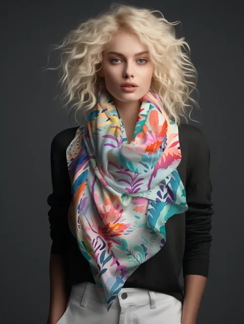foulard beach garden fleuri sur fond azur