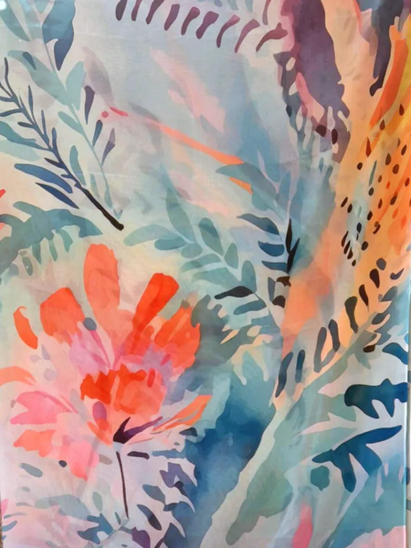 foulard beach garden fleuri sur fond azur