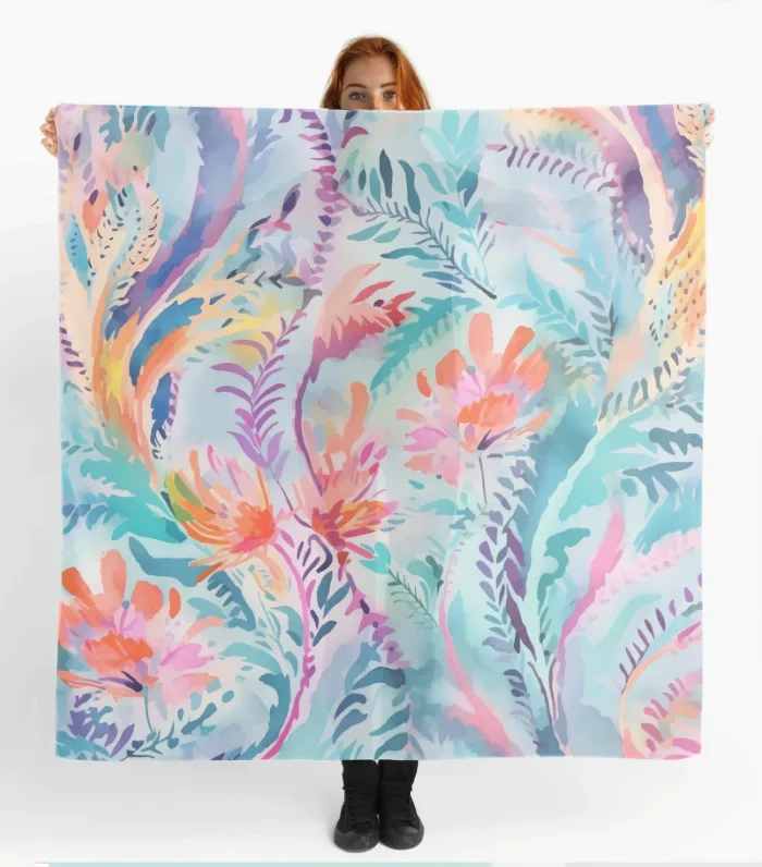 foulard beach garden fleuri sur fond azur