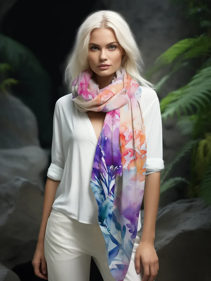 foulard illustré à l'aquarelle de fleurs de lilas