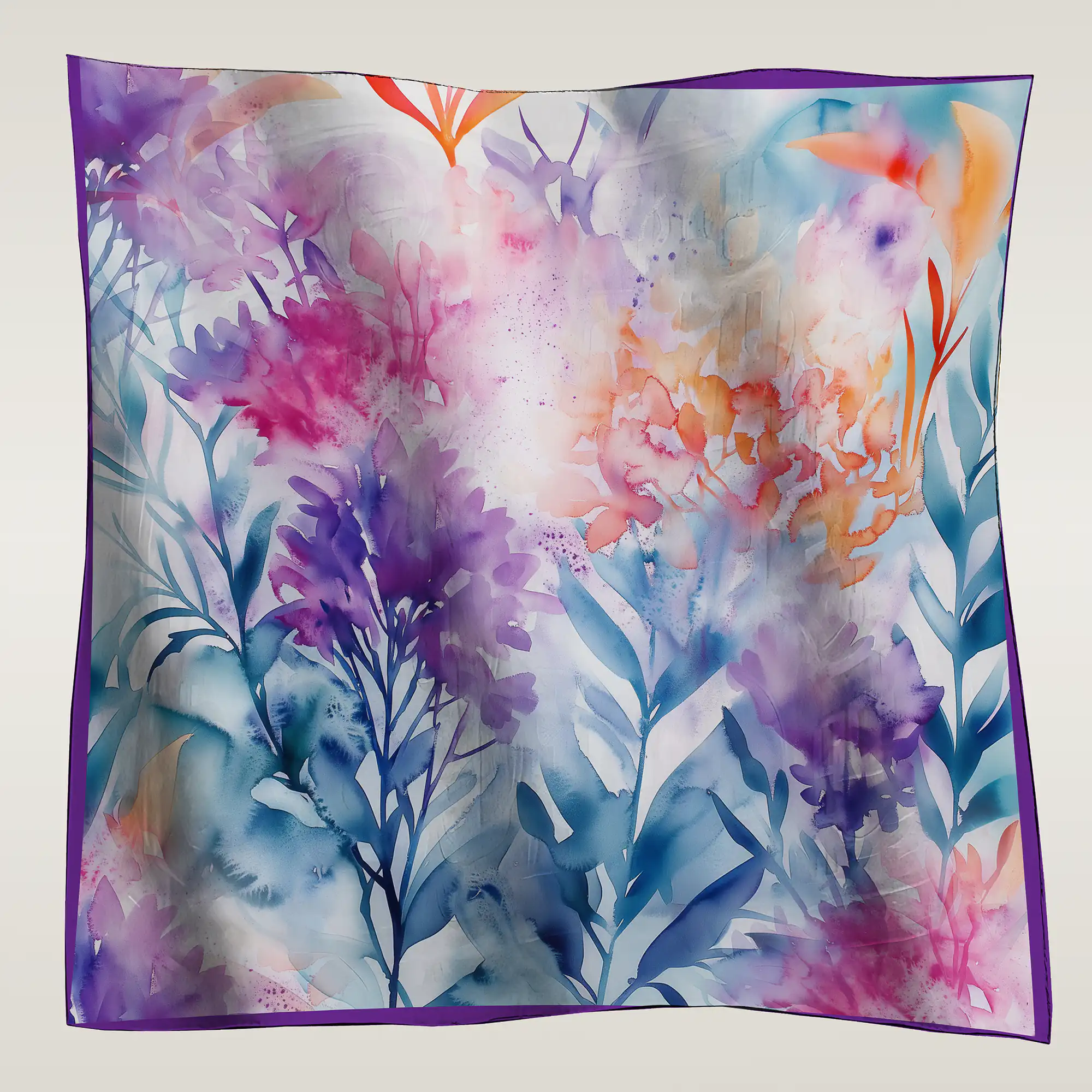 foulard illustré à l'aquarelle de fleurs de lilas