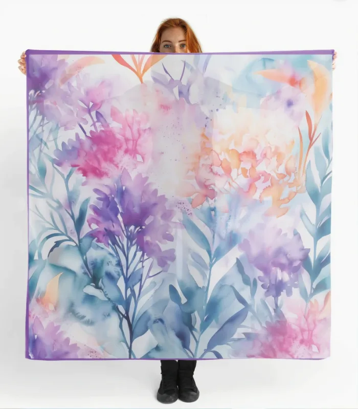 foulard illustré à l'aquarelle de fleurs de lilas