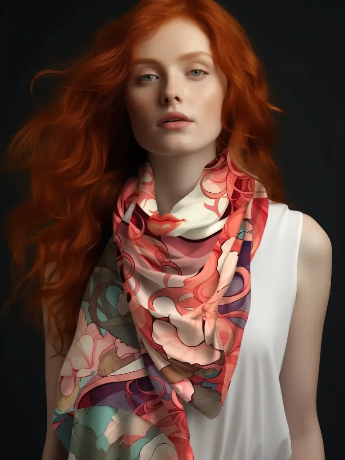 grand foulard style Mucha, Art Nouveau fleur d'Ibiscus