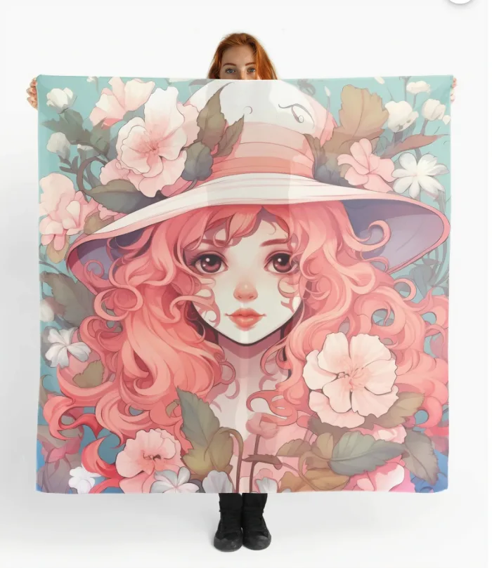 grand foulard style Mucha, Art Nouveau fleur d'Ibiscus